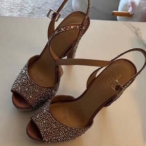 Thalia Sodi Brown Rhinestone Slingback Heels